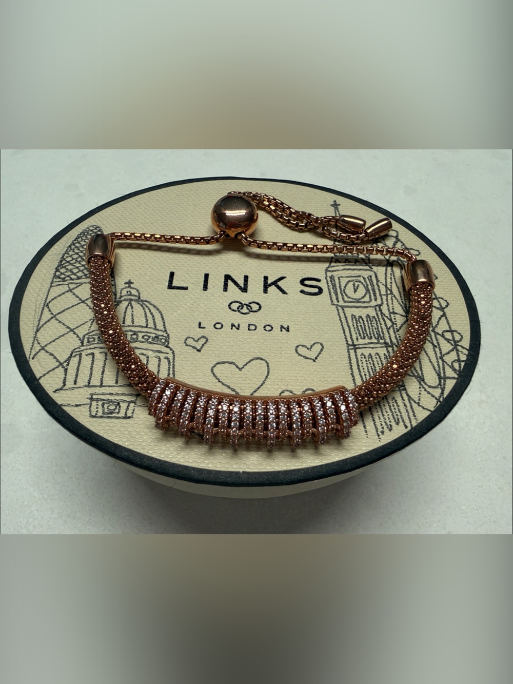 LINKS of LONDON Rose Gold Crystal Bar Slider Bracelet